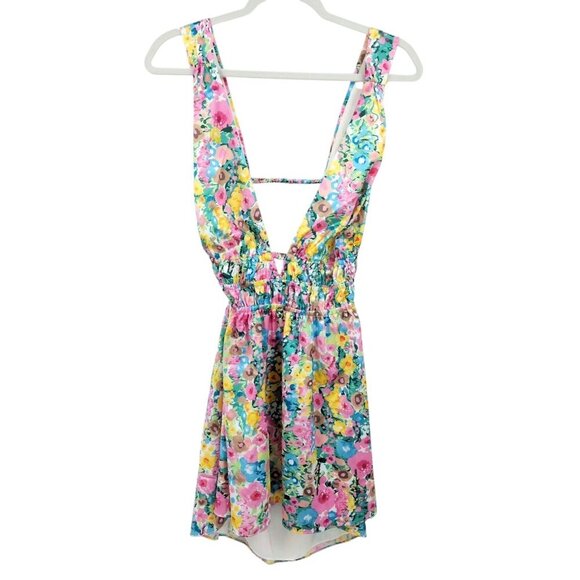 New‎ Beginning Boutique Genovia Floral Mini Dress Women's 8 Pink Green Yellow - Picture 2 of 16